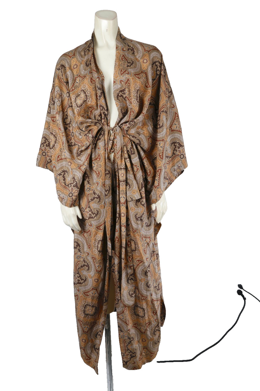 Vintage DONNA KARAN Intimates 100% Silk Paisley Long Robe Kimono Duster Size S